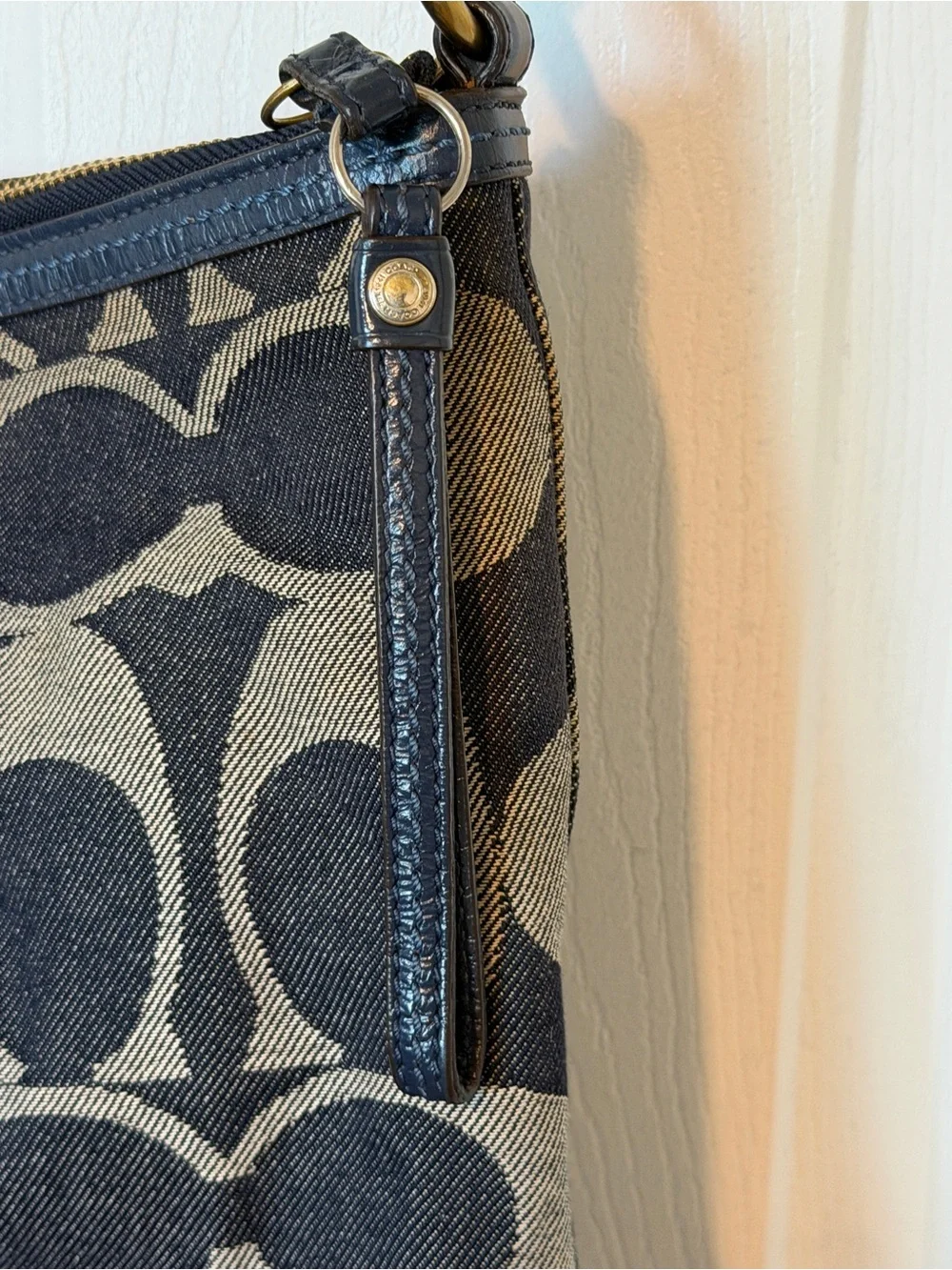 Coach Signature Hobo Shoulder Bag Navy Blue & Tan